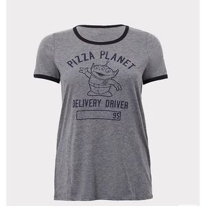 TORRID DISNEY PIXAR TOY STORY PIZZA PLANET GREY CLASSIC FIT RINGER TEE SIZE 1